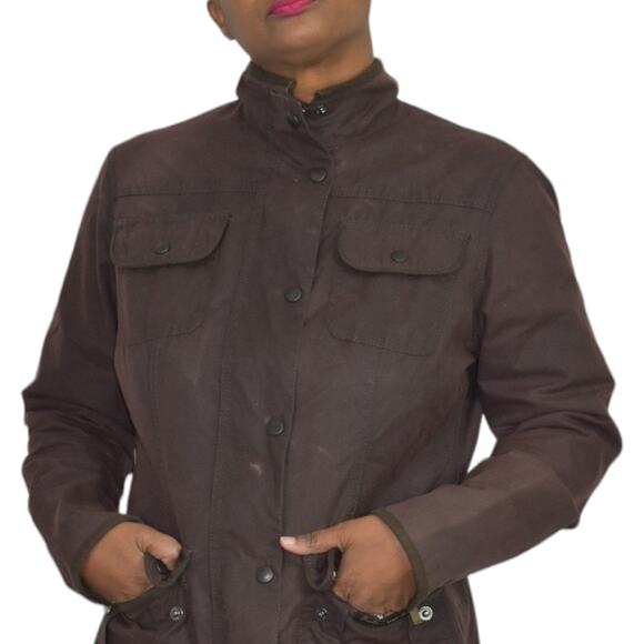 Barbour Utility Jacket Brown Wax Cotton Flannel Lined Slim Hip Length Size 10 - Picture 4 of 16
